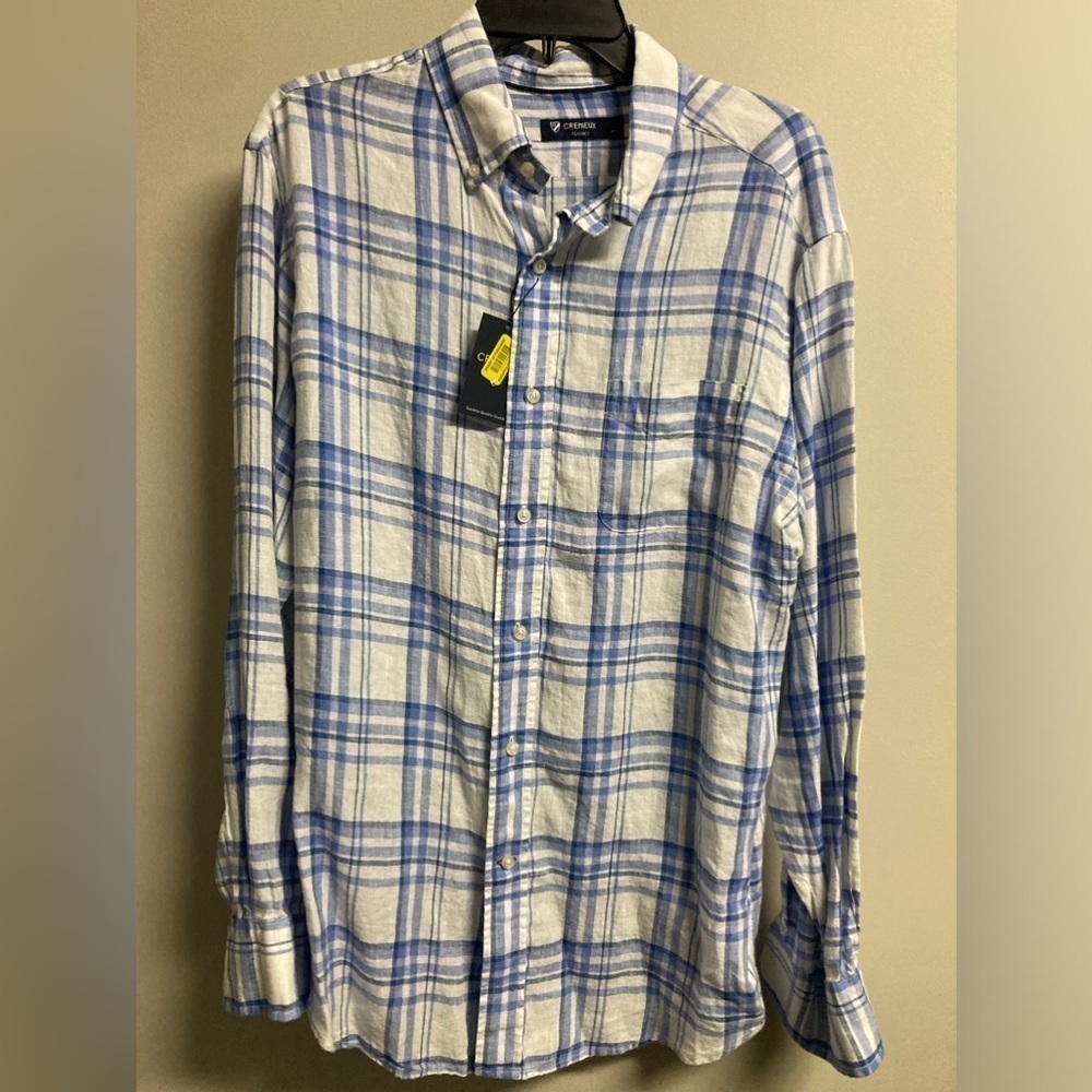 Daniel Cremieux Men's Blue Plaid Shirt Lyocell/Linen size L NWT